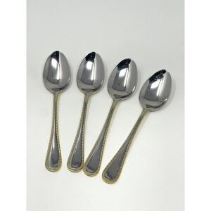 Oneida GOLDEN BELMONT Stainless Rope Edge Gold Accent Teaspoons 6” Set Of 4